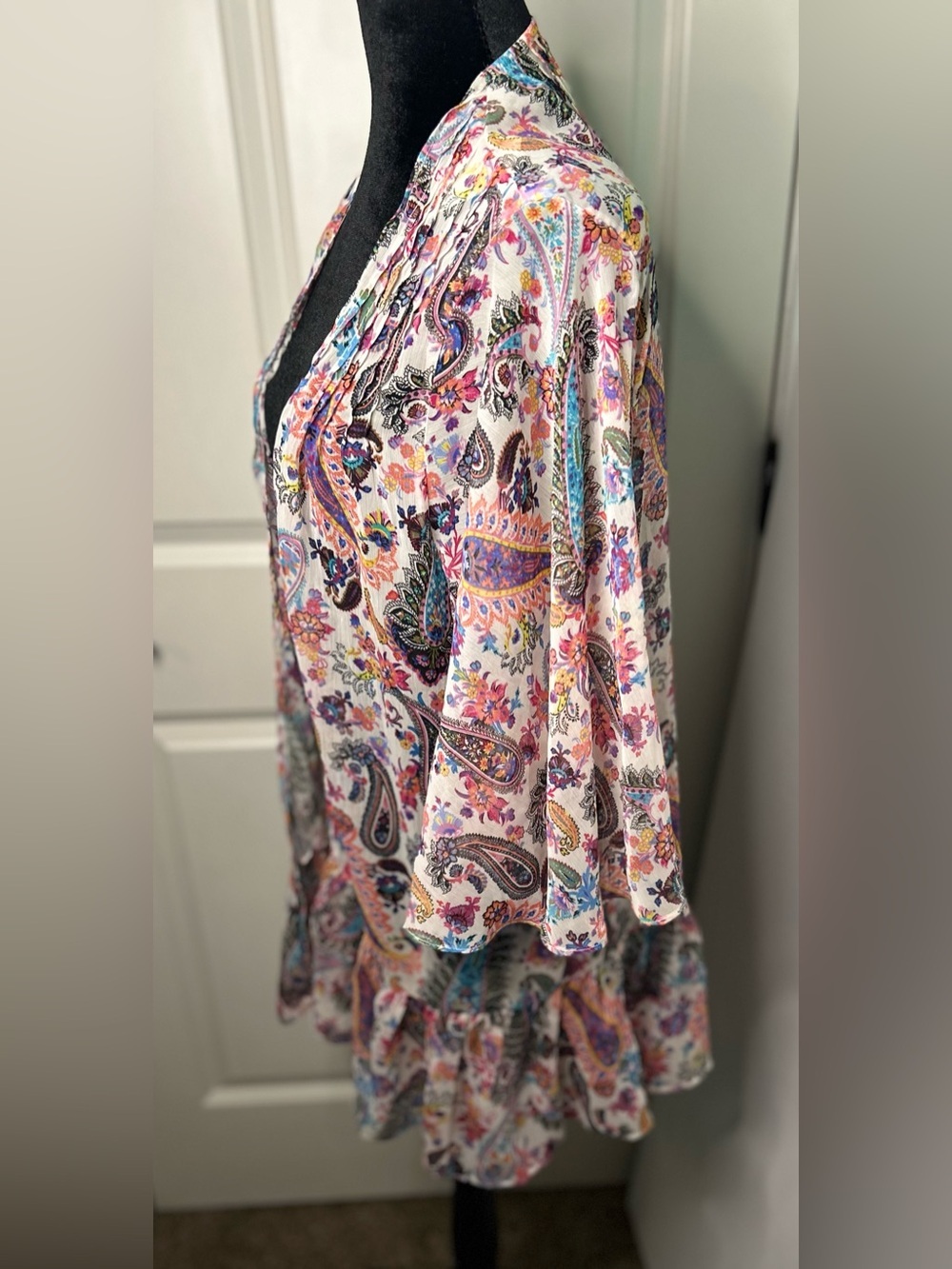 American Eagle Sheer Paisley Floral Ruffle Kimono Cardigan Cover Up L/XL - Picture 2 of 6